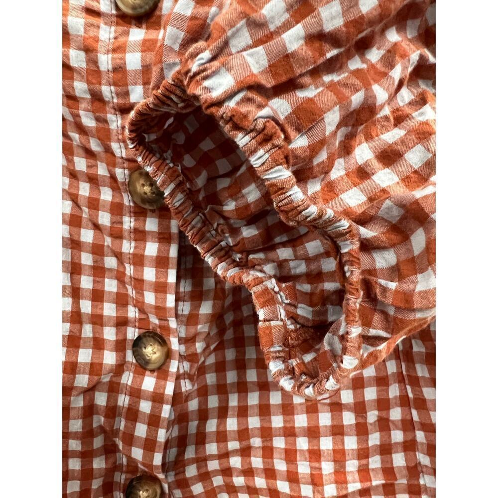 MADEWELL cotton gingham check orange gray milkmaid square neck cottagecore sz S - Picture 5 of 6
